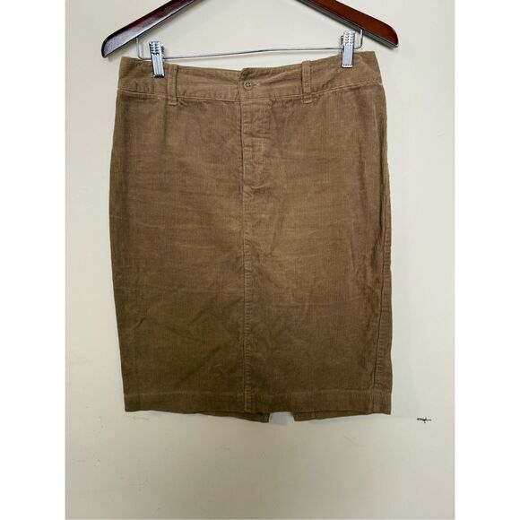 RALPH LAUREN Womens Khaki Beige Corduroy Straight Pencil Button Fly SKIRT 8 - Picture 1 of 4